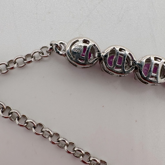 925 sterling silver and pink sapphire bracelet; TESTED - Picture 7 of 8
